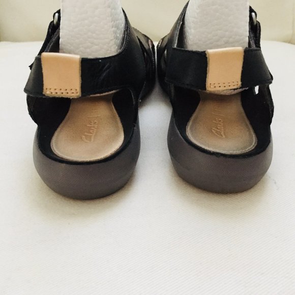 Clarks Trigenic Black Leather Tri Clover Comfort Strappy Sandals Size 6 - Picture 7 of 12